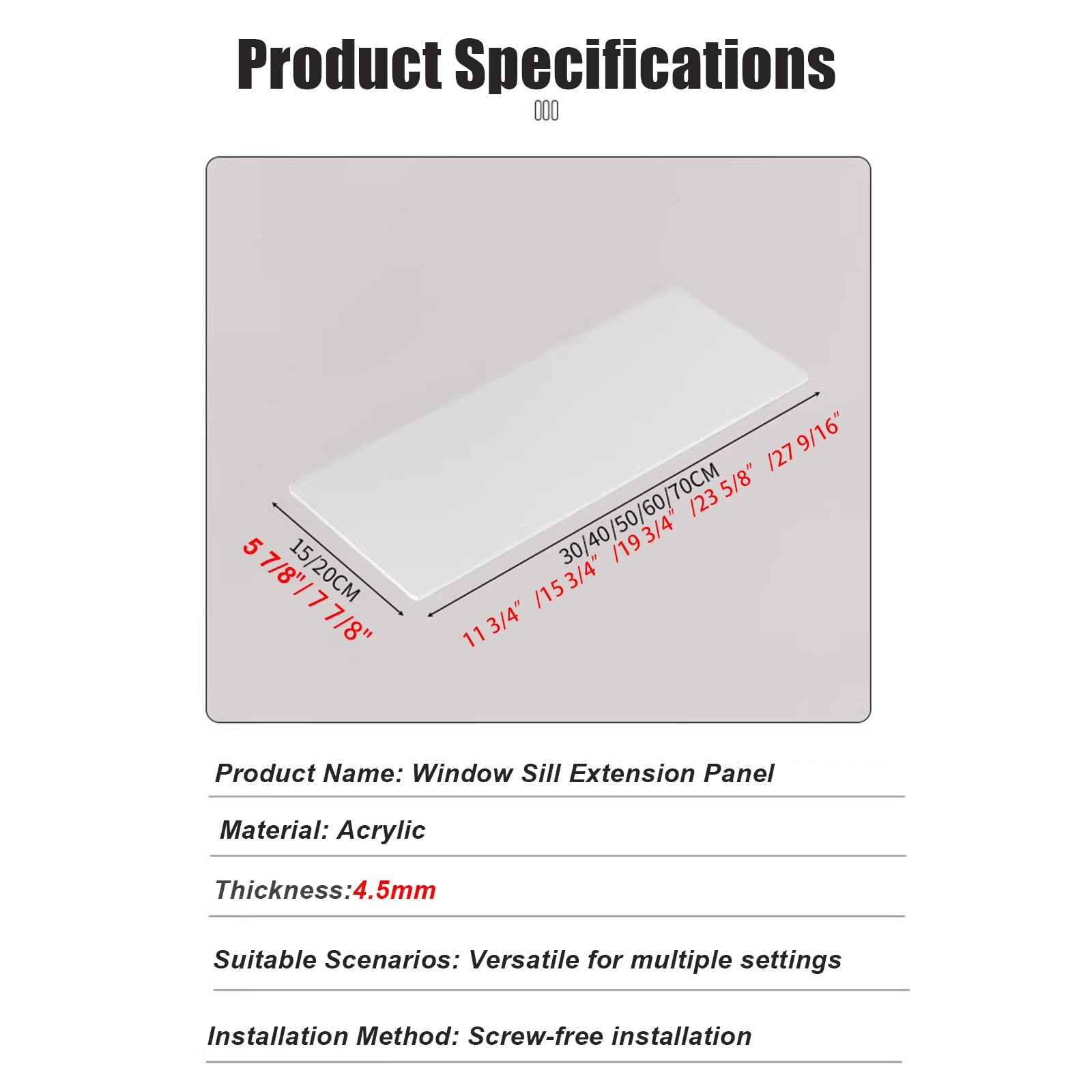 12 16 20 24 28" Prolunga in acrilico per davanzale finestra per piante da interno, espandibile senza forature Scaffale per piante da davanzale finestra(23.6x5.9 in (60x15cm))