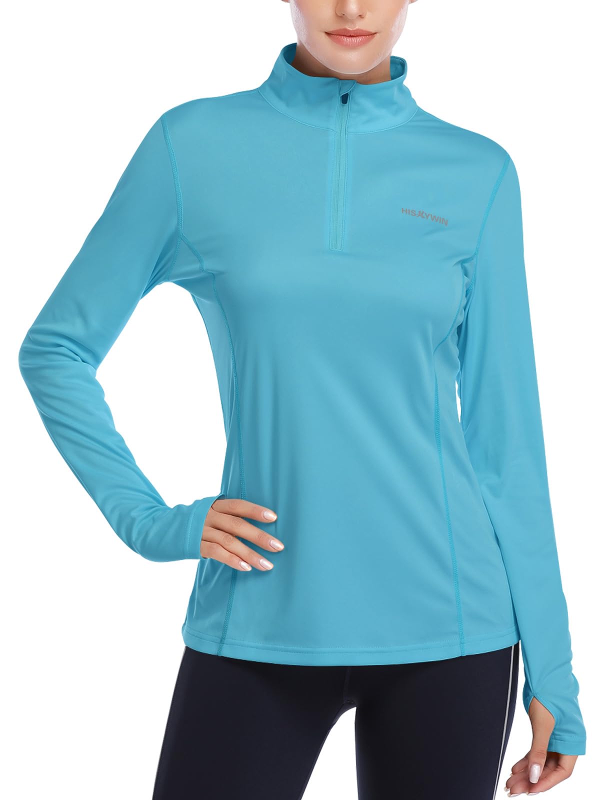 HISKYWIN Womens UPF 50+ Sun Protection Tops Long Sleeve Half-Zip Thumb Hole Outdoor Workout Shirt