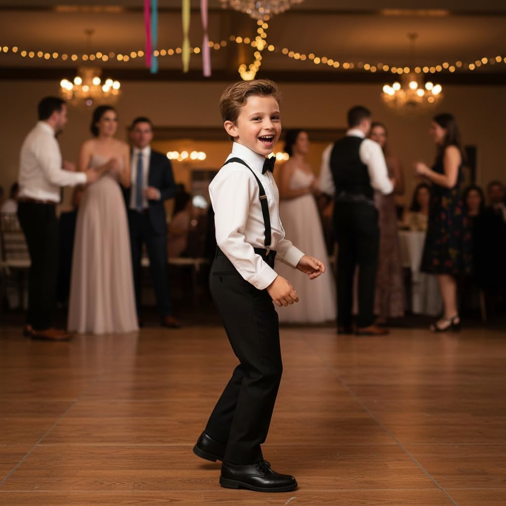 Boys Dress Pants Suit Set Formal Suits for Kids TuxedoWedding Suspenders Outfits
