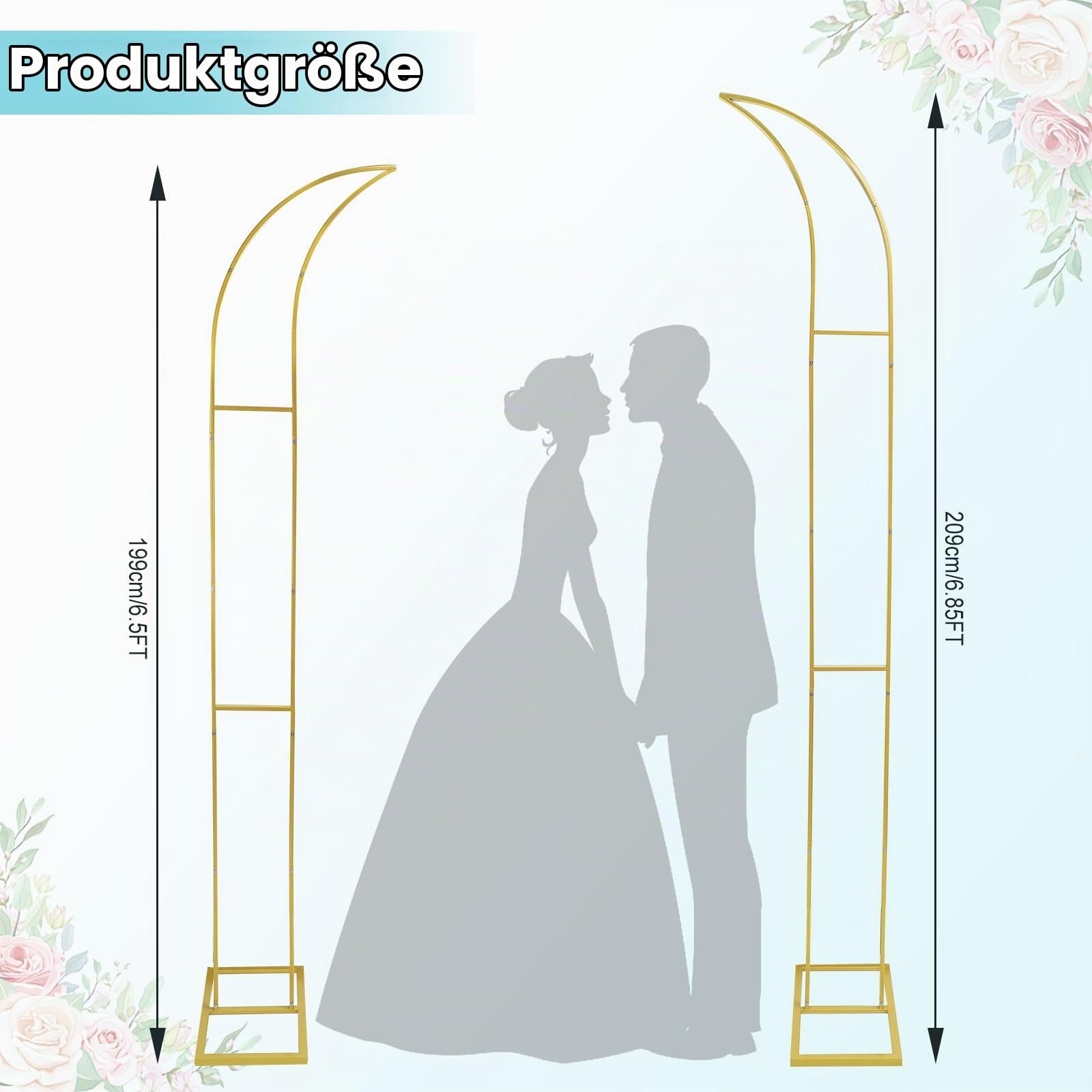 PlusFive Hochzeitsbogen Set (2 m & 2,1m) Traubogen Hochzeitsbogen Gestell Ballonbogen Gewölbter Hintergrundrahmen Wedding Arch für Hochzeit Zeremonie, Geburtstag, Babyparty, Hintergrunddekoration
