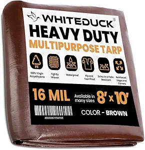 8' x 10' Super Heavy Duty Poly Tarp Thick 16 Mil, Waterproof 100% UV Resistant Rip/Tear Proof Tarp w/Rustproof Grommets & Reinforced Edges (Finished Size: 7'6"x9'6")