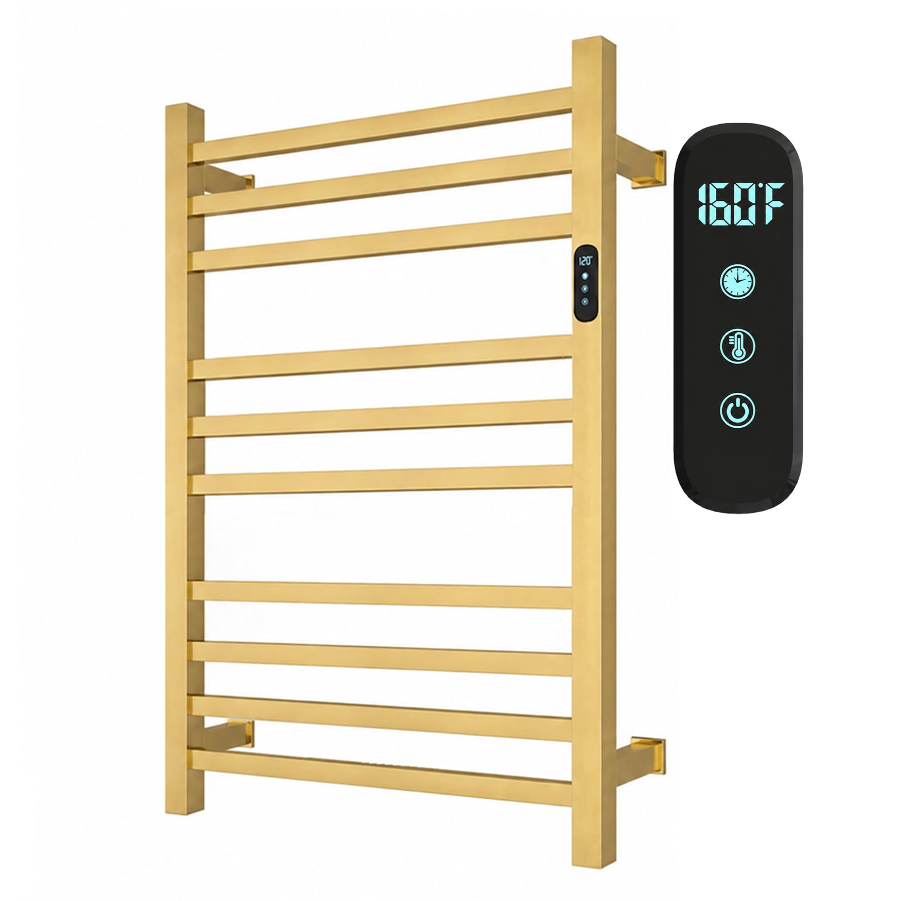 WMHYLYH Gold Towel Warmer Racks for Bathroom, Wall Mounted Luxury Heated Towel Rack with Timer &amp; Temperature Control, 10 Bar Stainless Steel Electric Towel Heater for Bathroom(Brushed Gold)