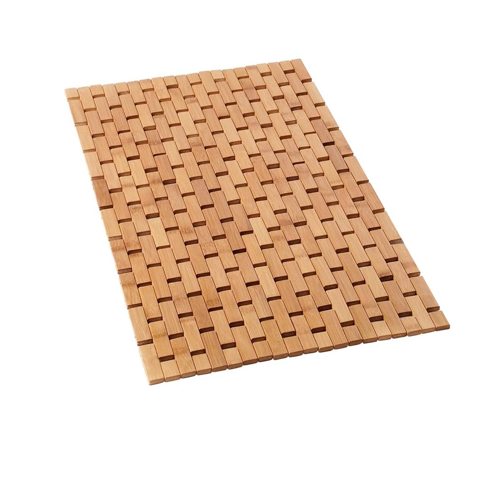 CTRLZS Accessories for Bathroom Sauna Spa Tub Step and Floor-Foldable Bamboo Wooden Bath Mat-24 X 16 X 0.4 in Bathmat