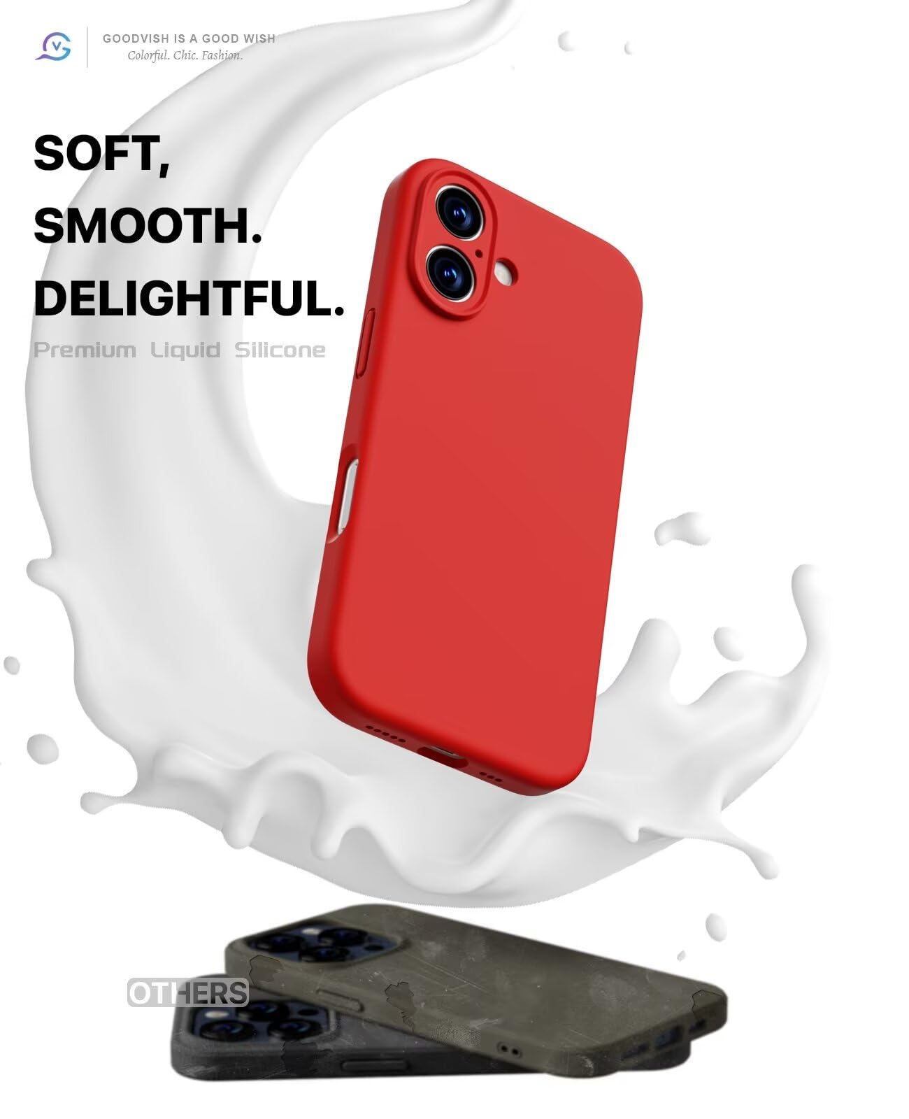 GOODVISH 3 in 1 Silicone Cover per iPhone 16 6.1", Custodia con 2 Pellicola Vetro Temperato [Protezione Fotocamera] 360° Protezione Anticaduta Case per Cellulare Antiurto Resistente, Rosso