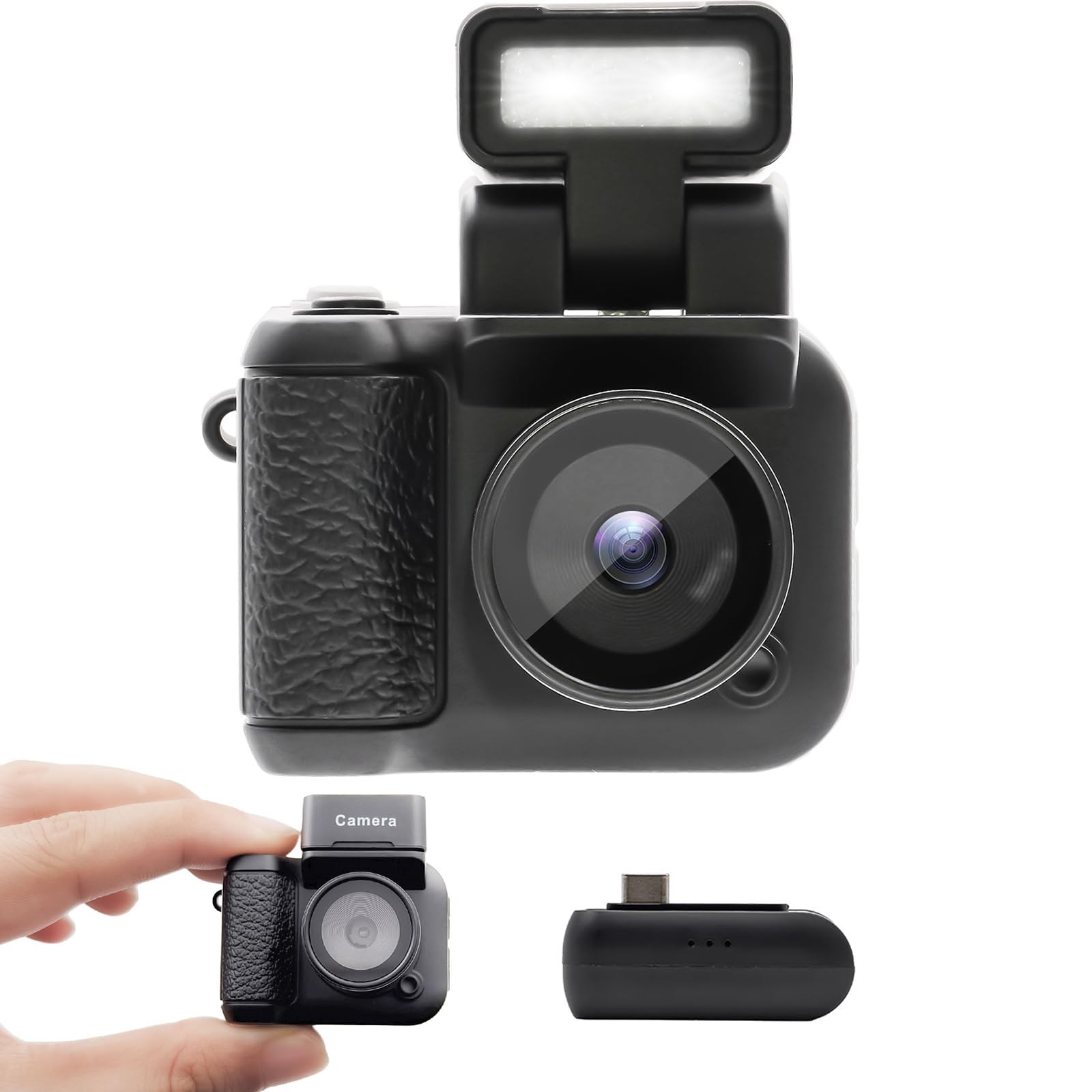 Digital Camera with 1.4 in LCD Screen 1080P 32GB Card Charging Base Monoreflexes Shaped CMOS Compact Portable Video Recorder Easy to Operate (Black)