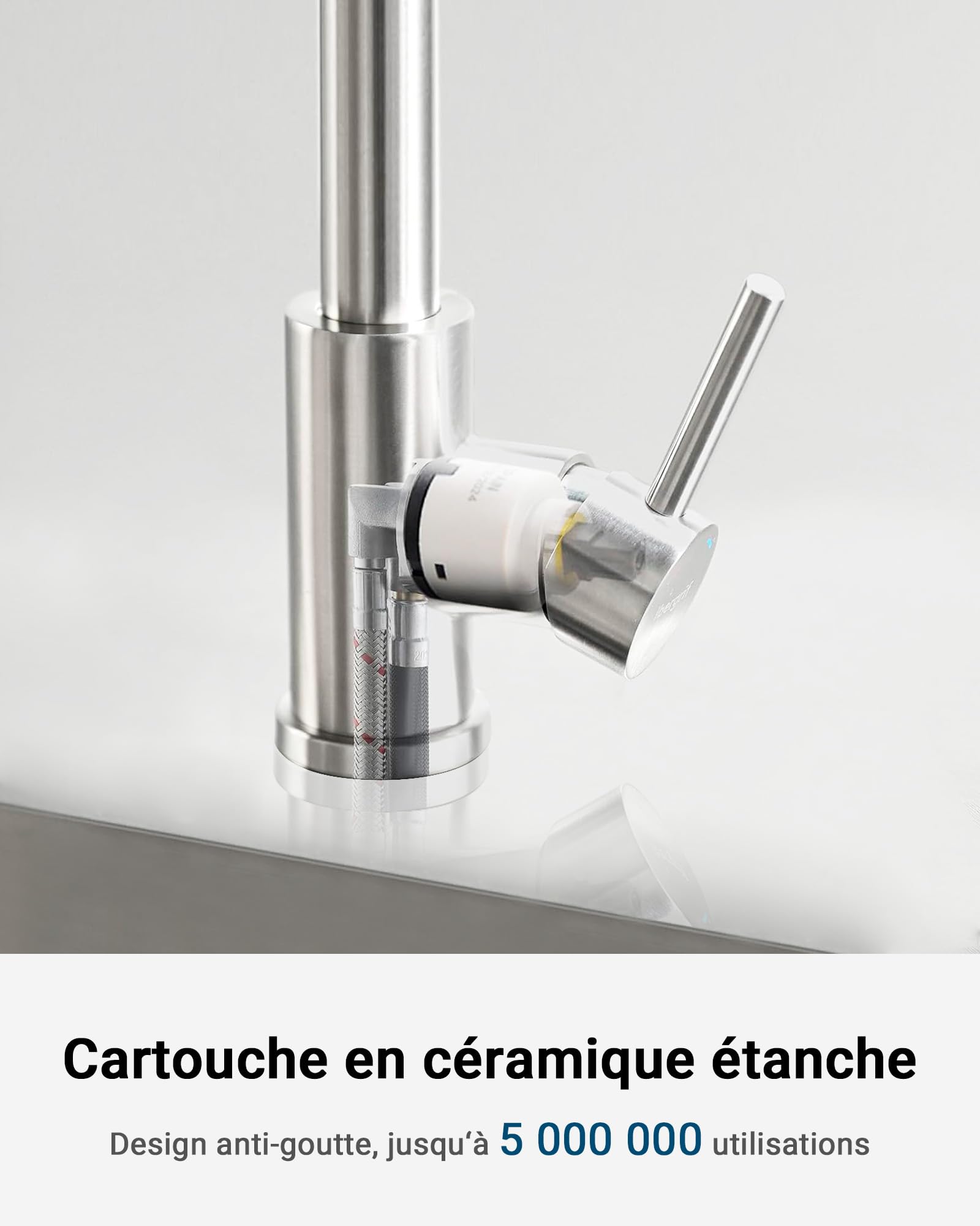 Ibergrif Robinet Cuisine Mitigeur Pivotant 360° Arc Élevé Douchette 3 Modes Pulvérisation Acier Inoxydable