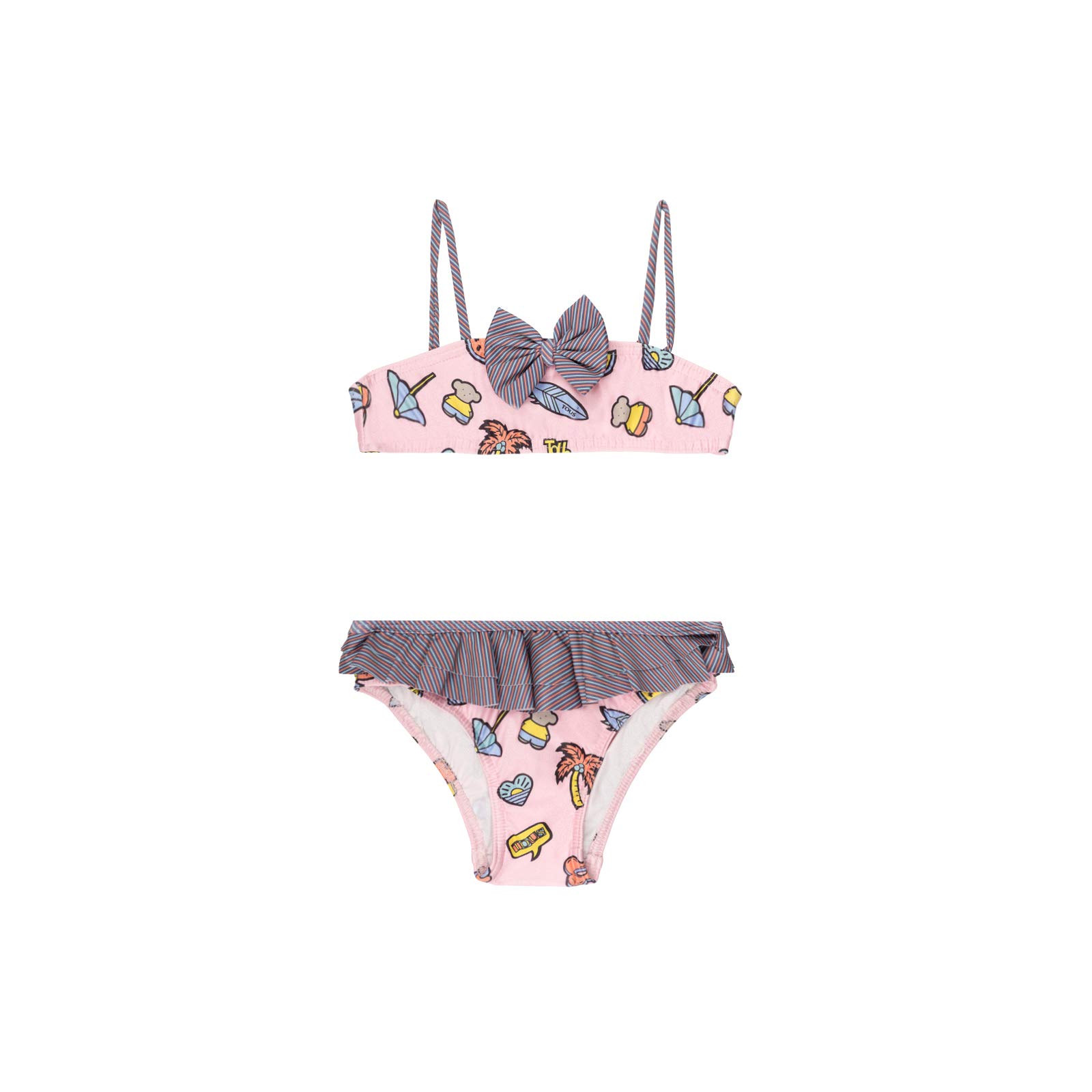 TOUS BABY - Bikini Rosa con Lazo y Volantes para Niña. Estampado Beach (2-6 Años)