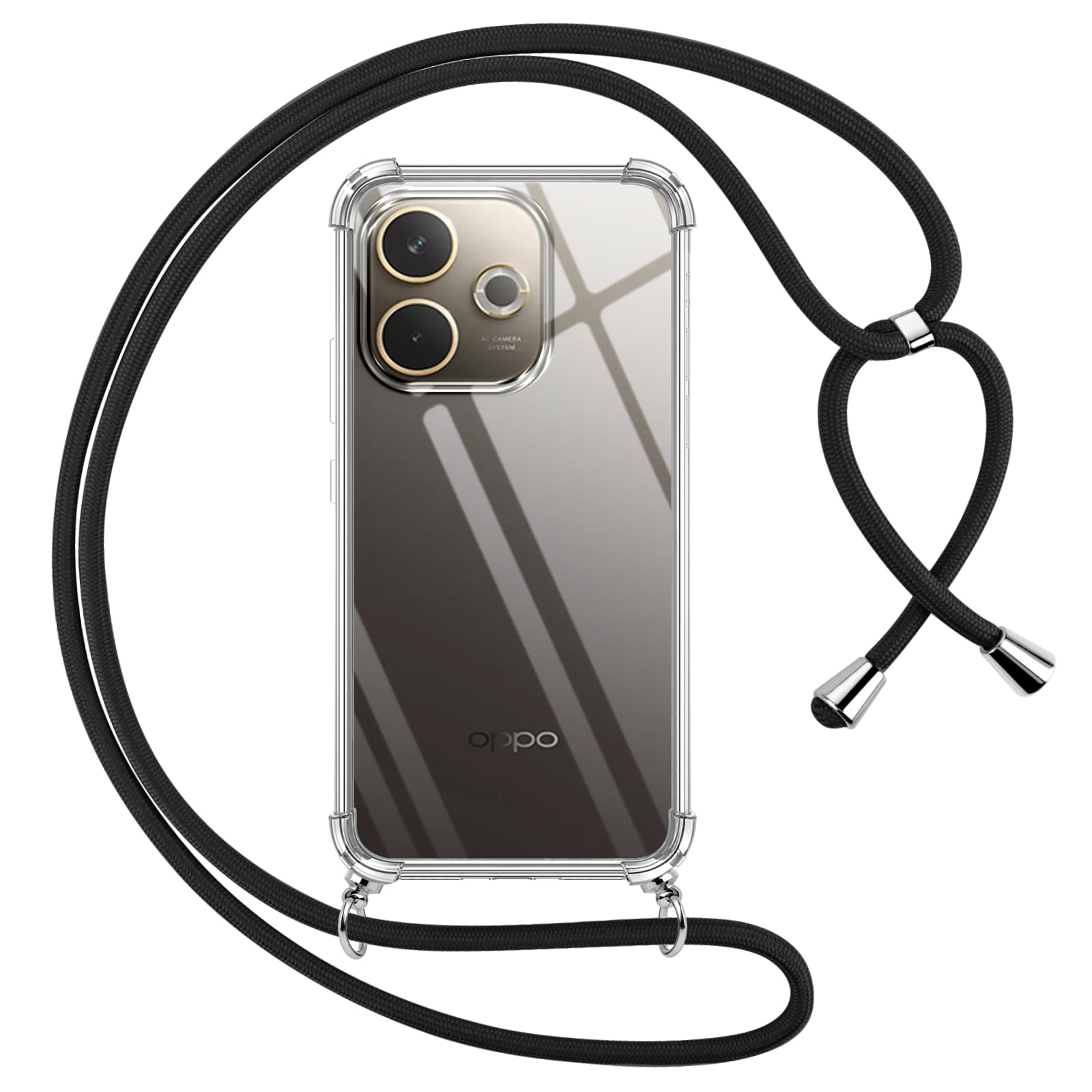 Custodia Pnakqil Con Cordino Per OPPO Realme 8/8 Pro 4G – Girocollo Tracolla In Silicone Trasparente, Nero