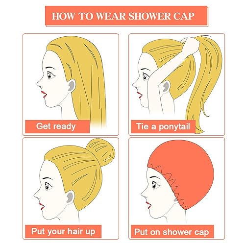 Miniatura 4 de Gorro de ducha 4 unidades de elegantes gorros de ducha para mujeres banda elástica ajustable doble capa reutilizable gorro de baño gorro de ducha