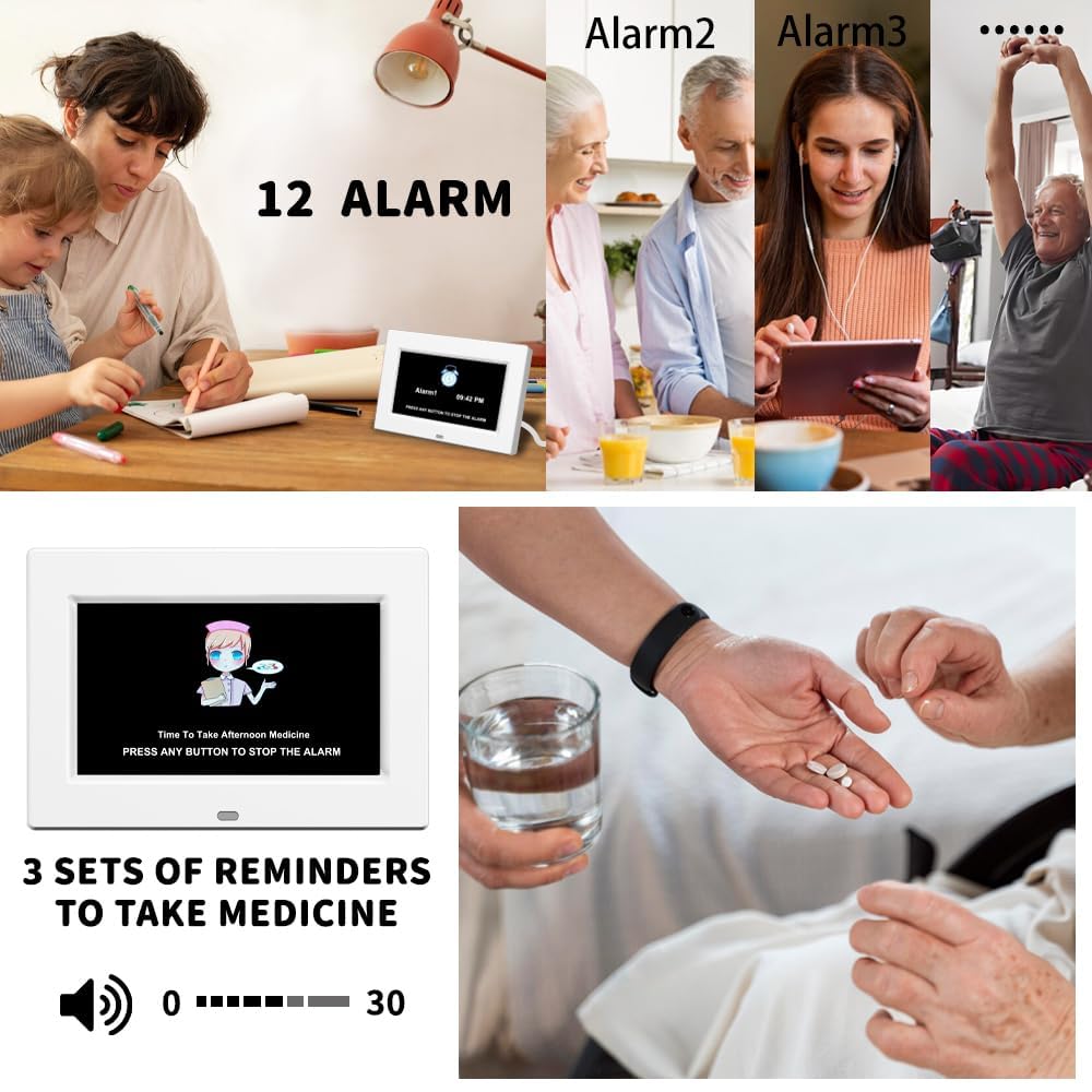 Orologio con giorno e data per anziani, opzioni digitali di allarme, 18 allarmi, display auto-dim a livello 5, per anziani, ipovedenti, perdita di memoria black