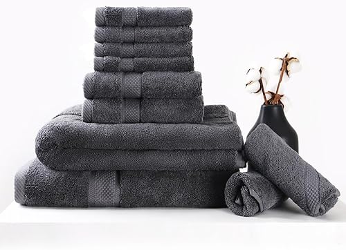 Miniatura 4 de Amarelle Juego de toallas de 10 piezas, 2 toallas de baño, 2 toallas de mano, 6 paños de lavado, toallas de bajo giro 100% algodón para baño,