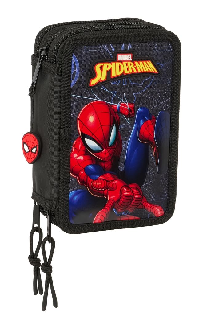 Safta SPIDERMAN ATTACK – School Pencil Case with 37 Tools Included, Children's Pencil Case, Child, Ideal for Children from 5 to 14 Years, Comfortable and Versatile, Quality and Resistance, 12.5 x 5.5