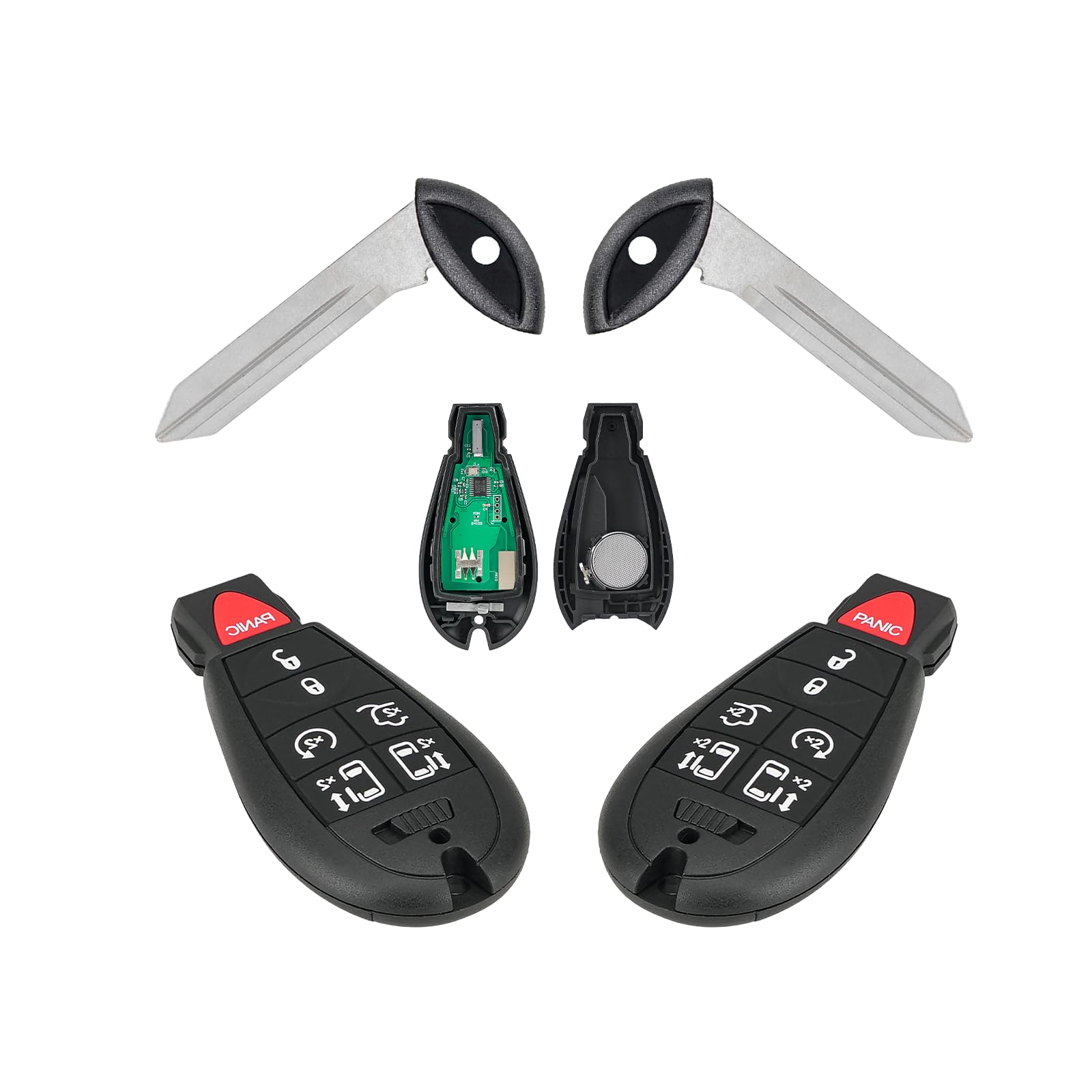2-Pack Key Fob Replacement for Dodge Grand Caravan & Dodge Caravan 2008-2020, Chrysler Town and Country 2008-2016, FCC ID M3N5WY783X, 7 Button Remote, Pre-Tested with Uncut Key