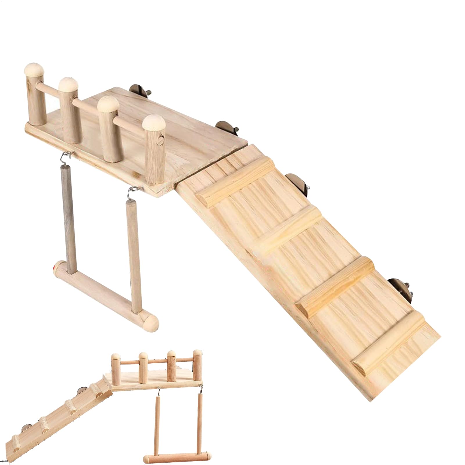 Aire de jeu pour perroquets en bois naturel avec échelle et balançoire