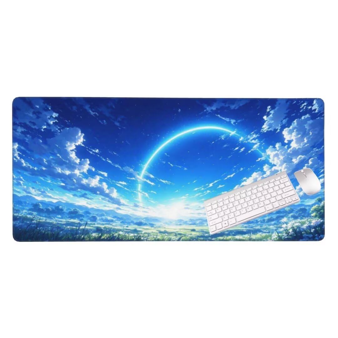 Alfombrilla de ratón 1400x600x3 MM, Alfombrilla Ratón XXL Extendida de Gran Tamaño con Bordes Cosidos, Base de Goma Antideslizante Almohadilla para Teclado, Paisaje del Cielo Azul S-7631