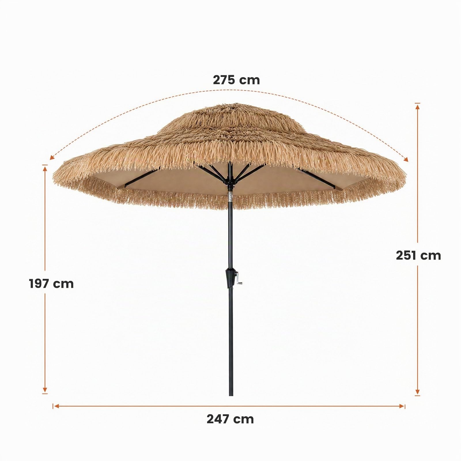 RELAX4LIFE Parasol de Jardin Paillote Hawaïen Ø247cm Inclinable