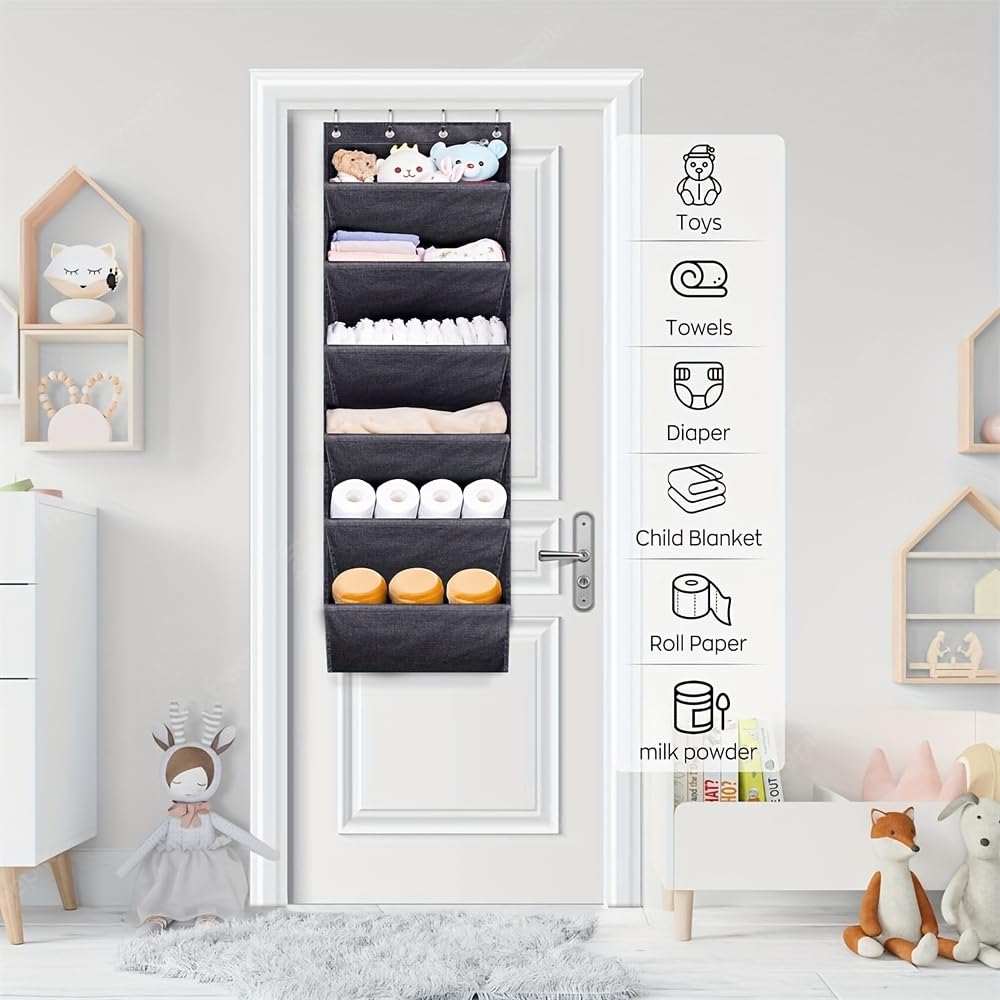 Kitwe Over The Door Shoe Organizer with Large Deep Pockets - Multifunction Shoe Holder for Narrow Door Hanging, Grey 4