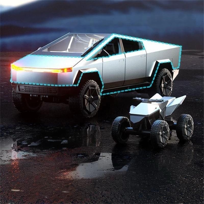 Image of Remote Control Cyber Truck Toy for Kids, Alloy Diecast with Rechargeable Battery, 2.4GHz Off Road Remote Control Cyber Truck, LED Lights & Sound, Heavy Duty RC Car for Boys (RC TESALA CAR)