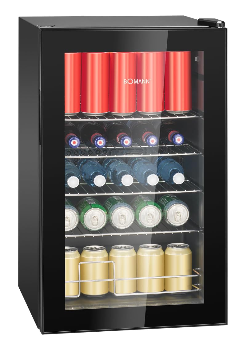 Bomann® Getränkekühlschrank | 63 Liter | stufenlos regelbar +3–10°C | Flaschenkühlschrank mit Glastür, 4 Ablagen & LED-Beleuchtung | leise, energieeffizient & kompakt | für Flaschen & Dosen | KSG 7287