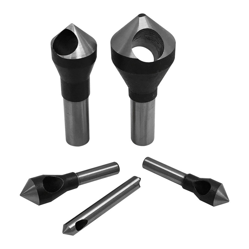 DBM IMPORTS 1 Set of 90 Degrees 5 Pcs Straight Shank HSS Zero Flute Countersinks & Deburring Tool