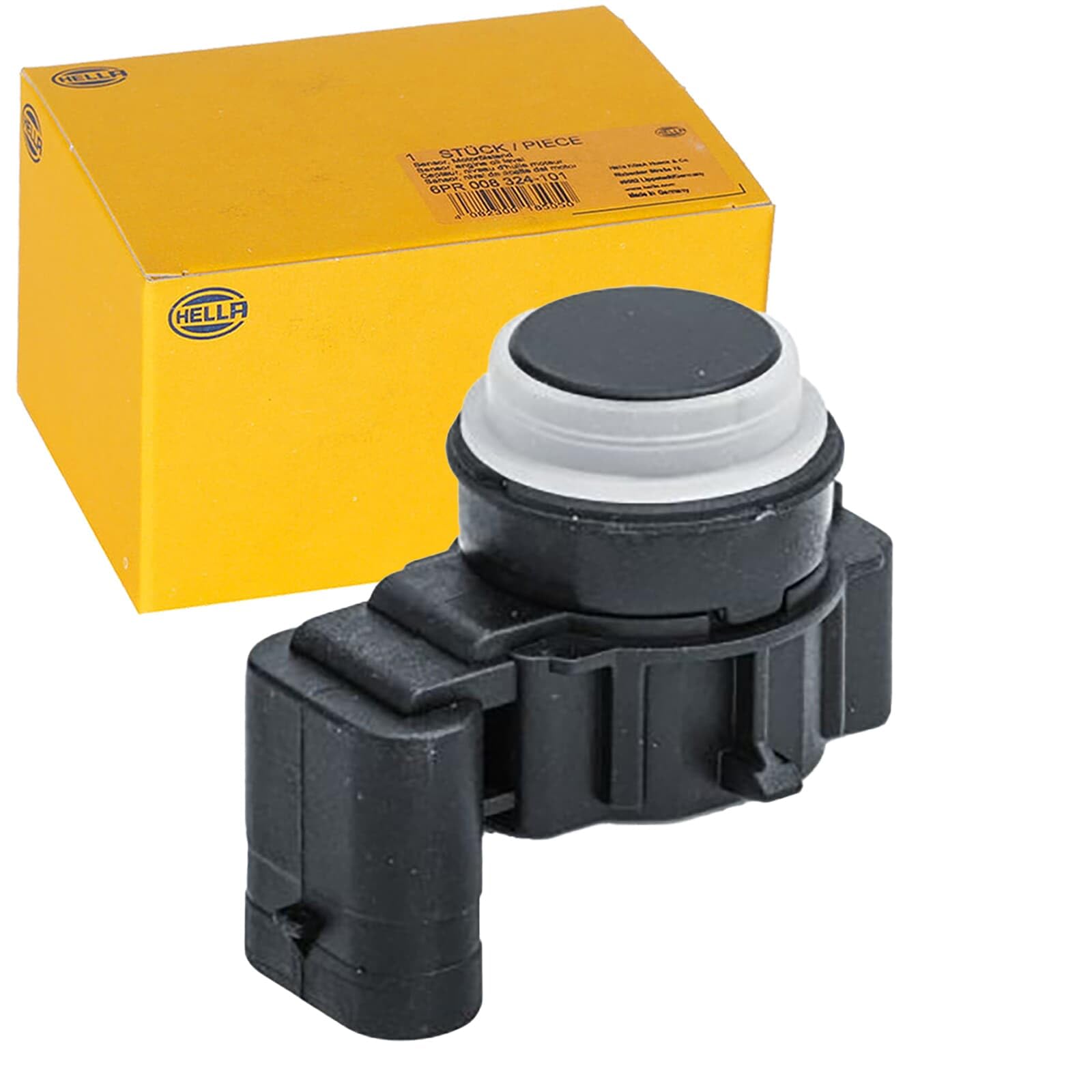 HELLA 6PX 358 141-361 Sensor, auxiliar de aparcamiento - en forma de ángulo - 3polos - enchufado - barnizable - con anillod e sujeción