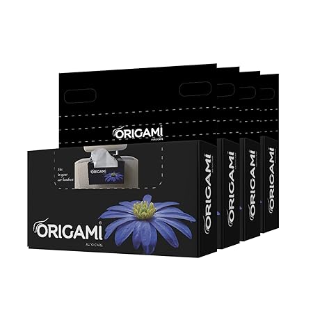 Origami 2 Ply Car Tissue Box | Facial Tissue - Pack of 4 (100 Pulls Per Box, 400 Sheets)