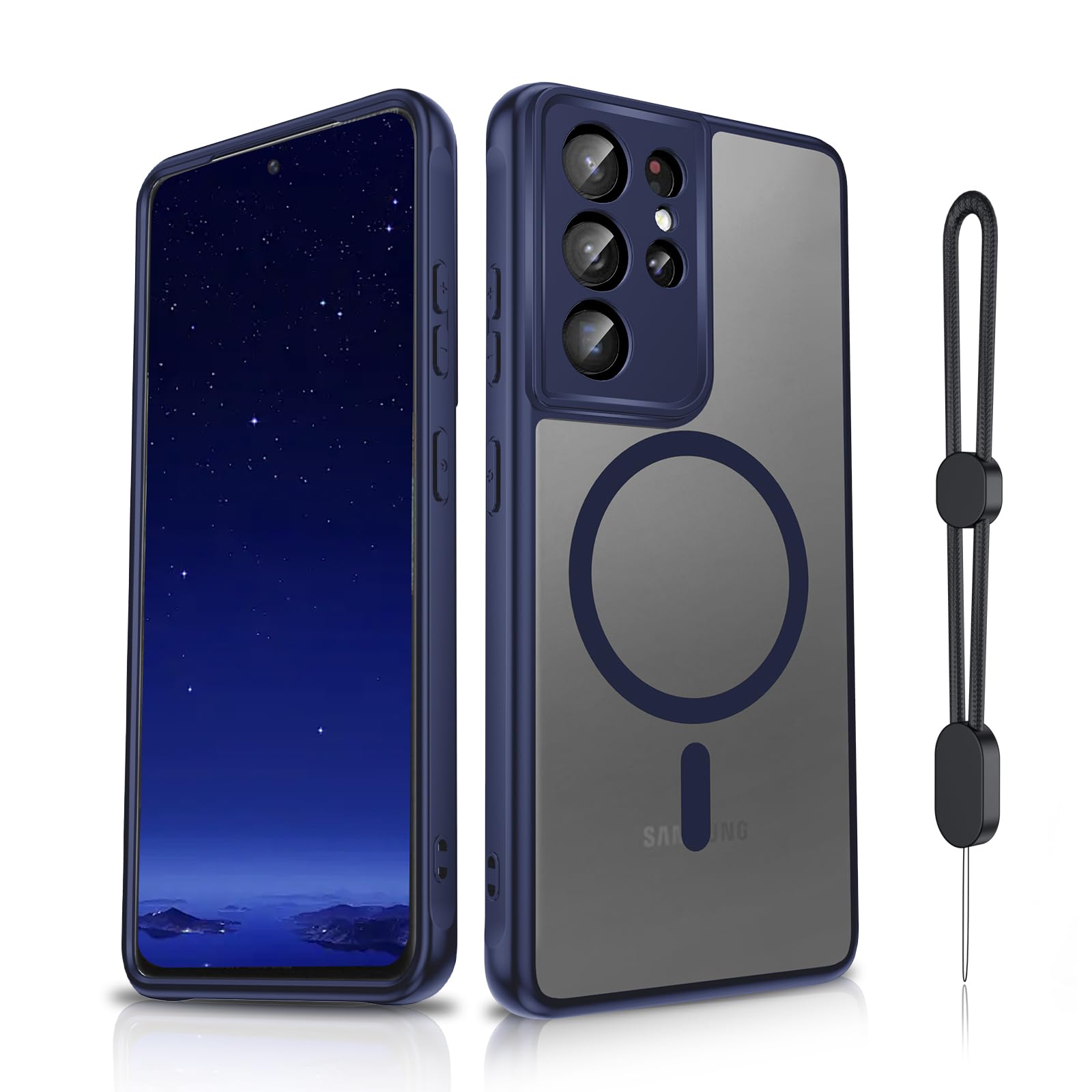 Dizn for Samsung Galaxy S21 Ultra Case:Fit for MagSafe,Slim Silky Soft Touch Phone Case,with Wrist Strap,Compatible with MagSafe,Military-Grade Shockproof Protective S21 Ultra 5G,Blue