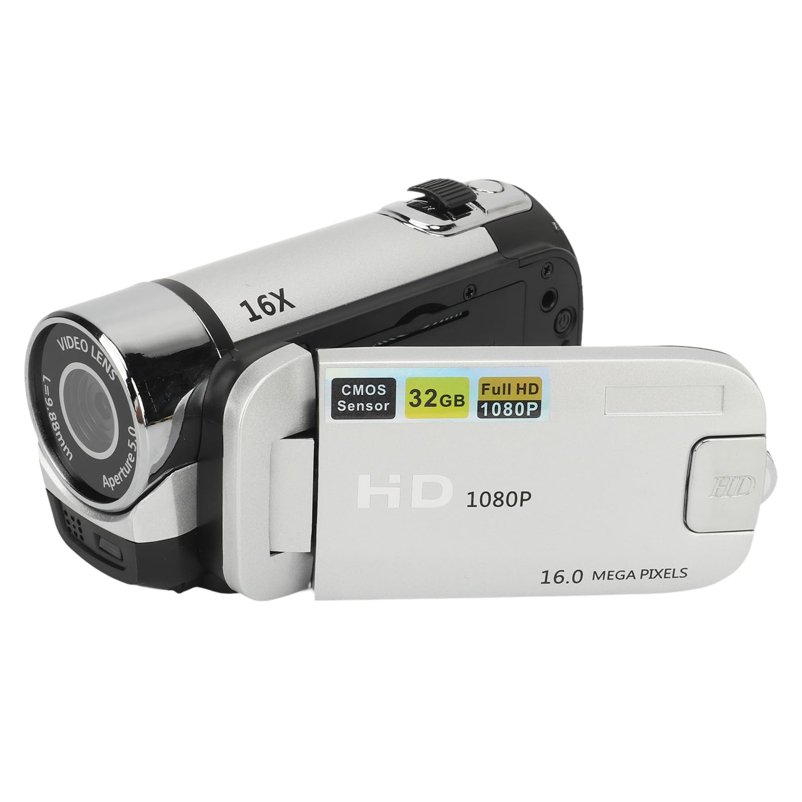 ASHATA Videocámara D90, Cámara Grabadora Digital 1080P 16MP, Pantalla Giratoria de 2,4 Pulgadas Cámara de Videocámara con Zoom Digital 16X con Luz de Relleno (Silver)