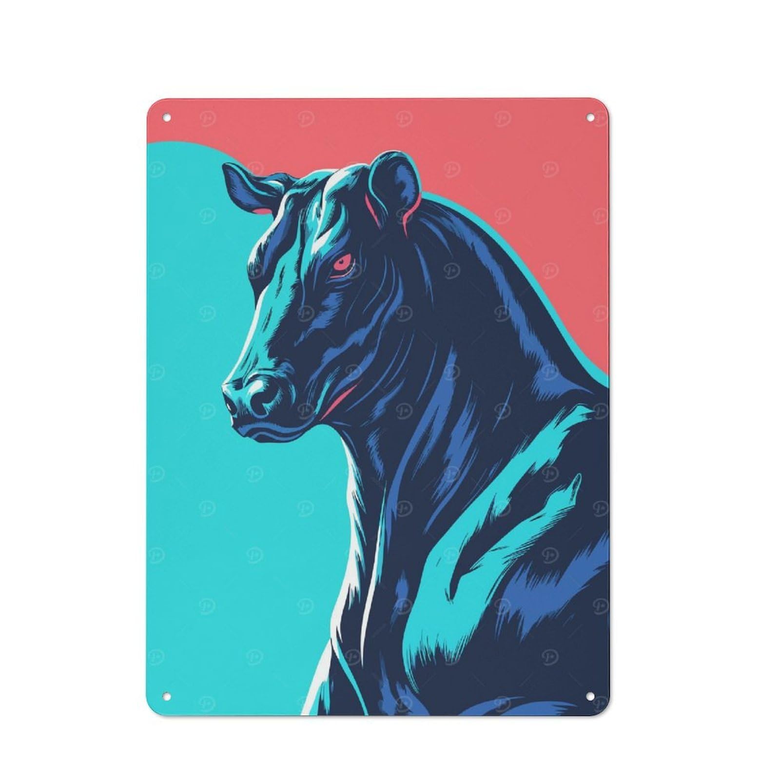 Junmoney Stylized Bull Illustration With Bold Colors Classic Metal Sign 40X30cm Featuring Bar Wall Plaque For Diner, Restaurant, Shed Or Kitchen