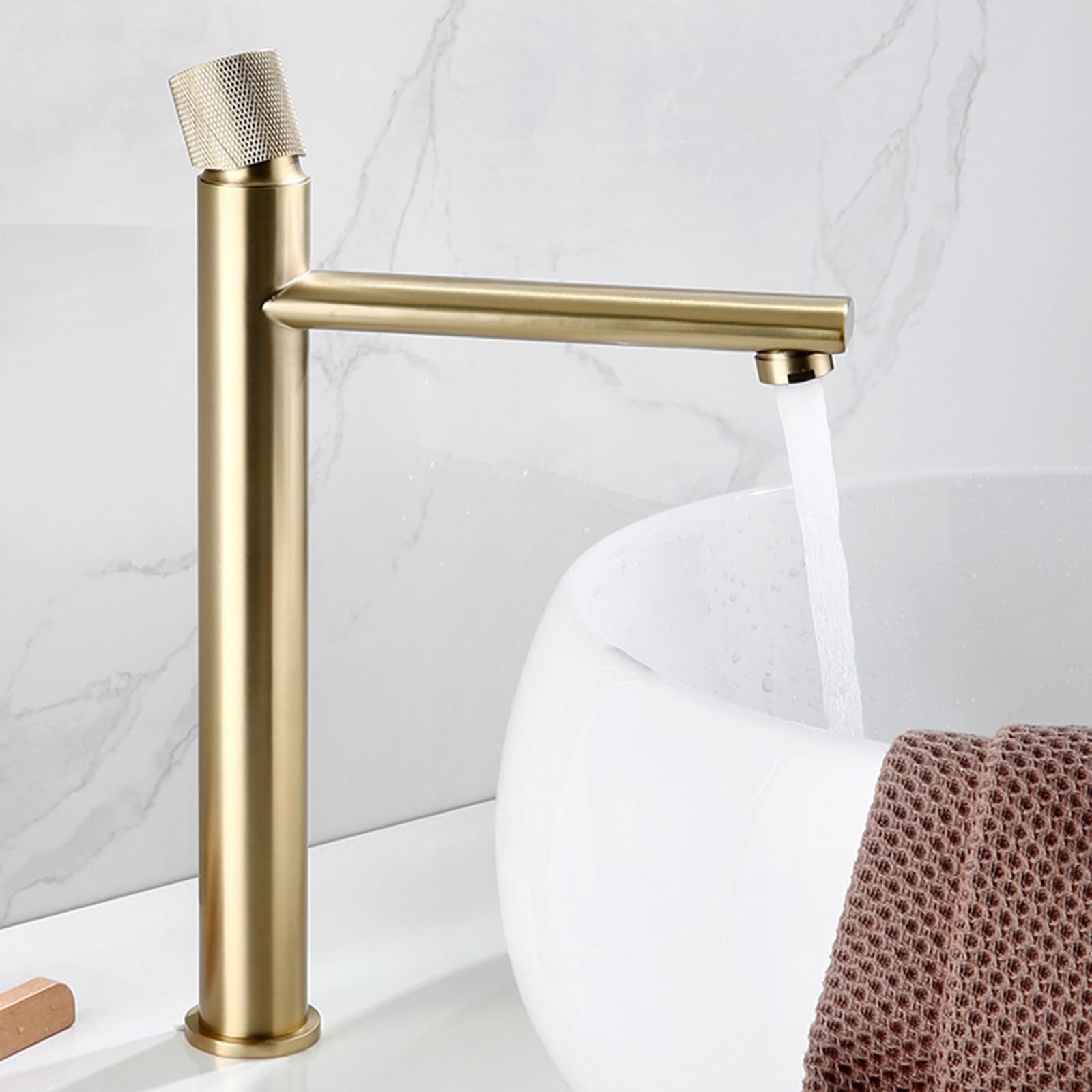 BiaoTeng Wasserhahn Bad Waschbecken Gebürstetes Gold Einhebelmischer Mischbatterie Waschbecken Bad Messing Waschtischarmatur Bad, hoch
