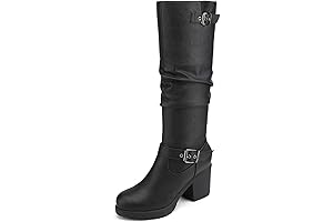 Women's Black Chunky Heel Knee High Boots