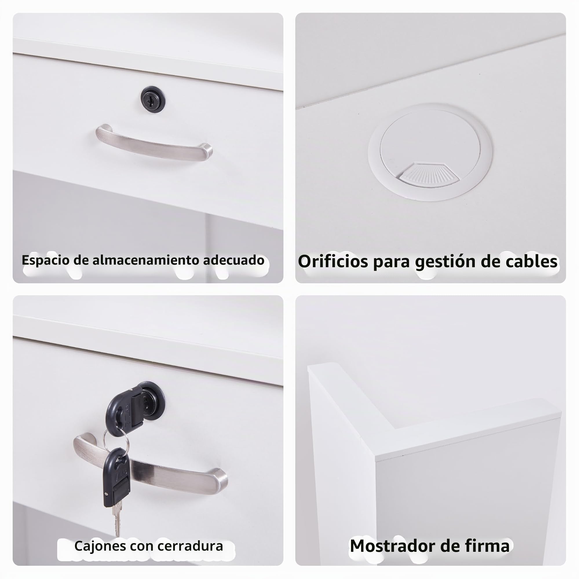 Mostrador de Recepción Moderno 80 cm, Mueble de Oficina de MDF con Cajón con Cerradura y Estantes Abiertos, Escritorio de Recepción para Peluquería, Centro de Belleza, Tienda, Hotel y Oficina