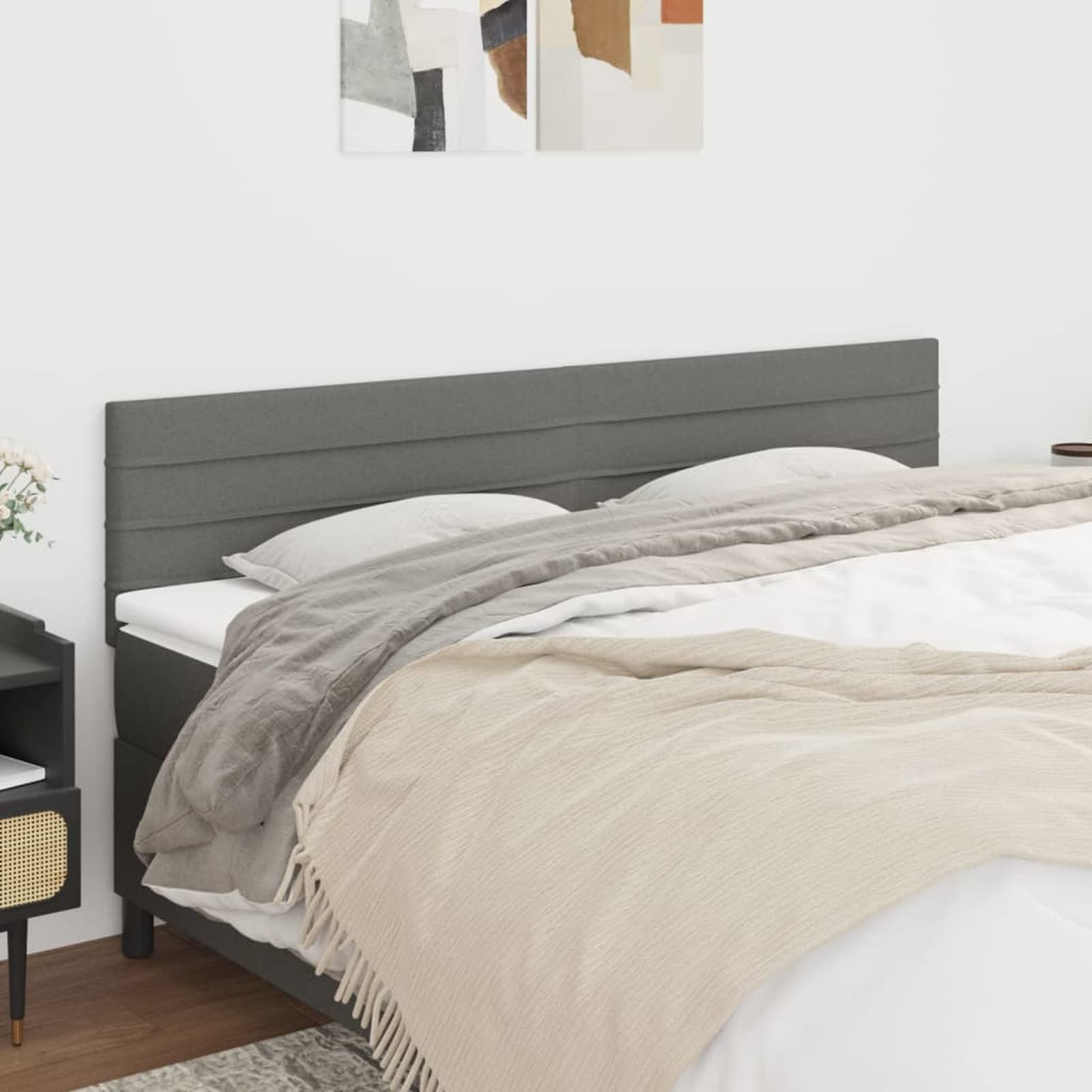 Cabeceros 2 Unidades, Cabezal De Cama, Cabecera para Cama, Cabeceira Cama, Cabezales Dormitorios Modernos, de Tela Gris Oscuro 100x5x78/88 cm