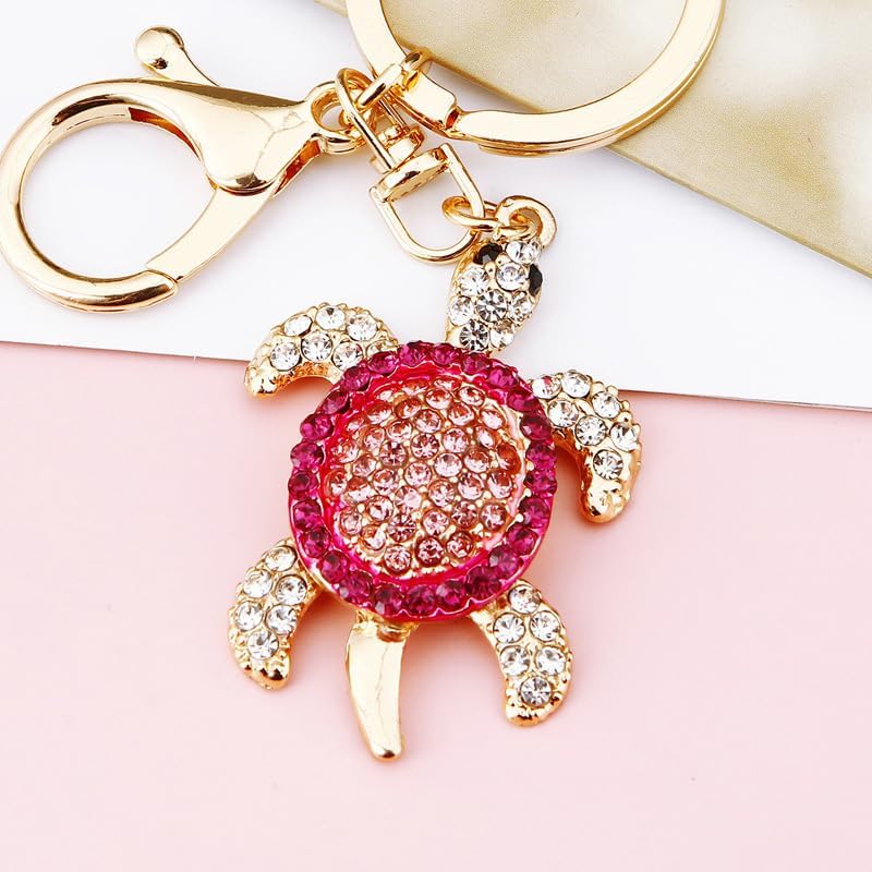 Cute Animal BlingBling Crystals Keychain Animal Charm Keyring Car Bag Wallet Purse Handbags Cars Key Pendant Decor (Pink Turtle) - Image 4