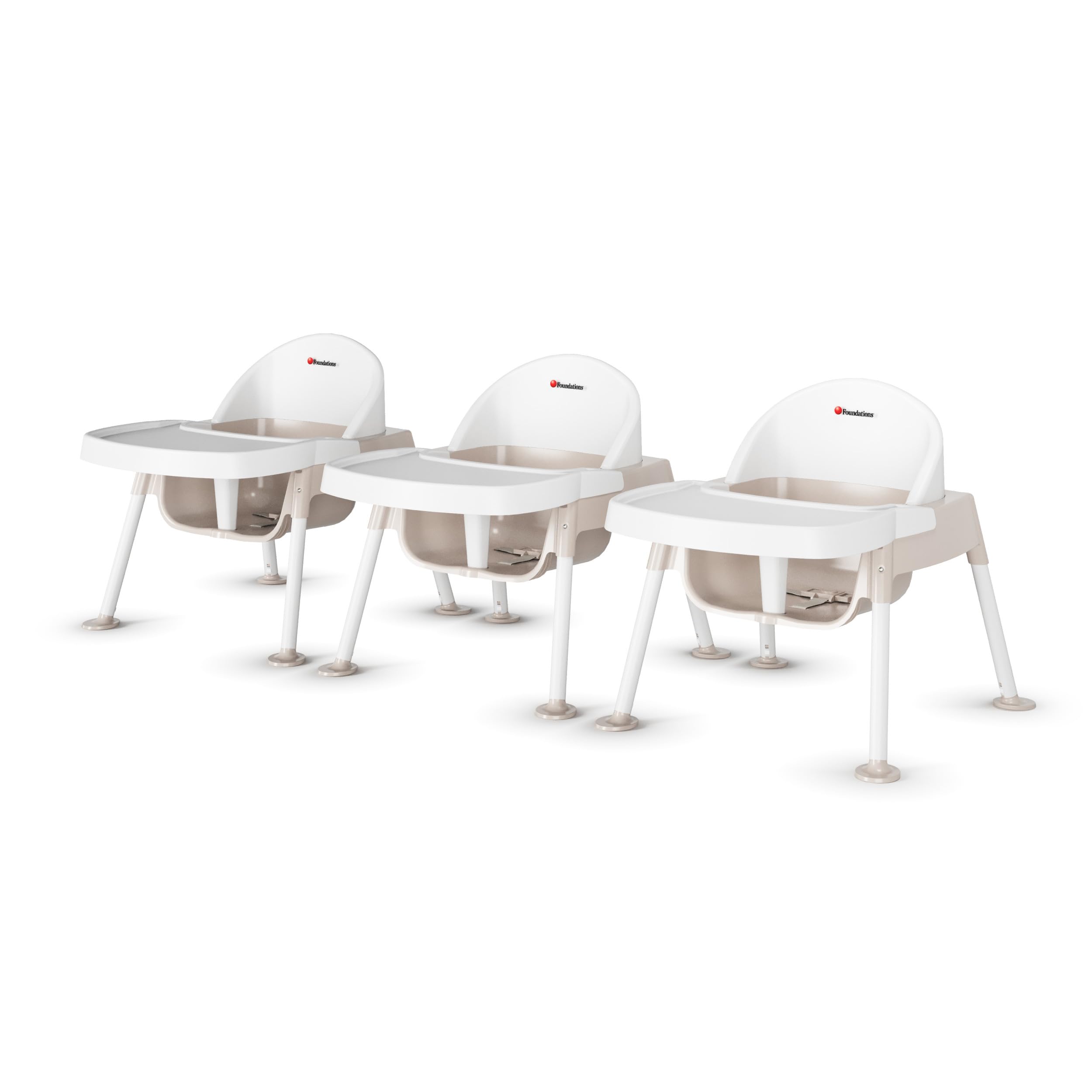 Foundations Secure Sitter Feeding Chairs Multipack, No-Tip Feet, 3-Point Adjustable Harness, Removable Tray, Easy to Clean, Stackable Feeding Chairs,