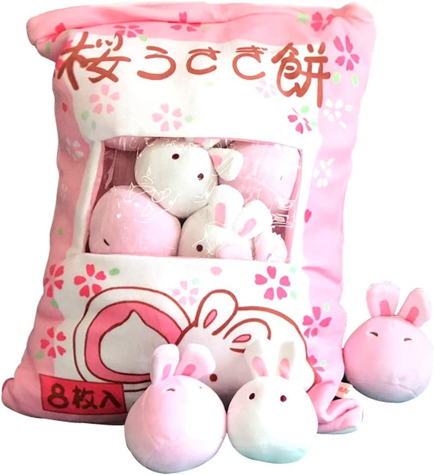 Cute Throw Pillow Stuffed Animal Toys Removable Fluffy Bunnies Creative Gifts for Teens Girls Kids
