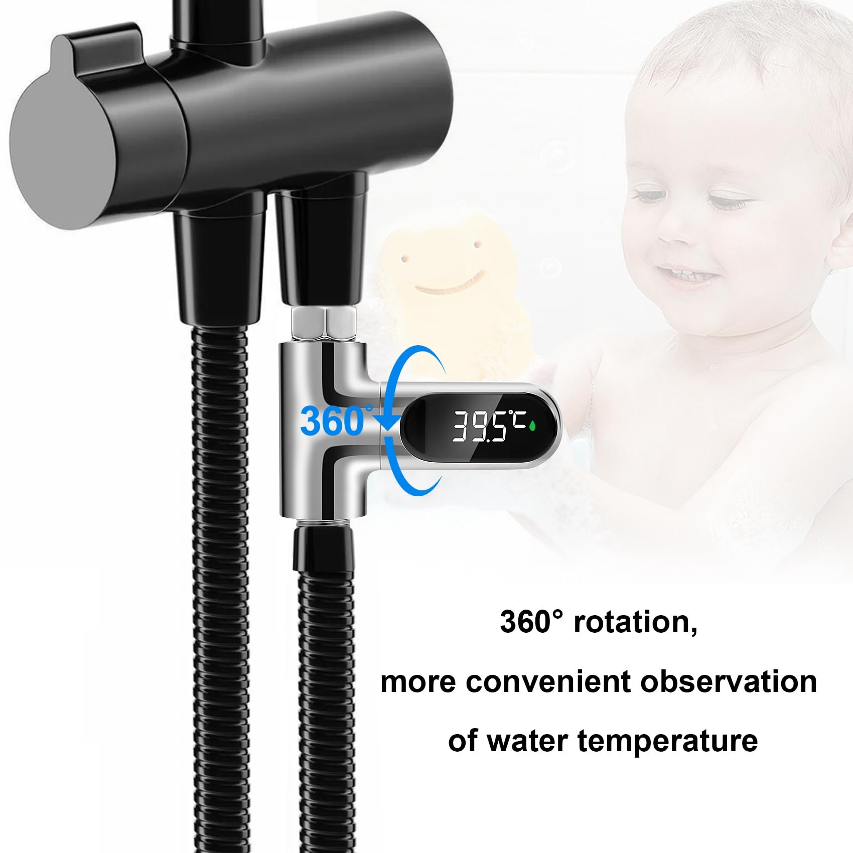 Baby Badethermometer Wasserthermometer, LED-Anzeige Duschthermometer, Wasserdurchfluss Selbstgenerierender Duschtemperaturmesser für die Babypflege