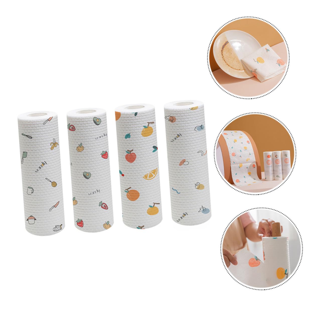 DOITOOL Paño de Cocina Desechable 4 Rollos, Pulpa de Madera y Poliéster | Uso en Seco y Húmedo, Acabado Antiadherente, Blanco, para Lavar Platos y Limpiar Mesas o Zapatos Estilo Aleatorio