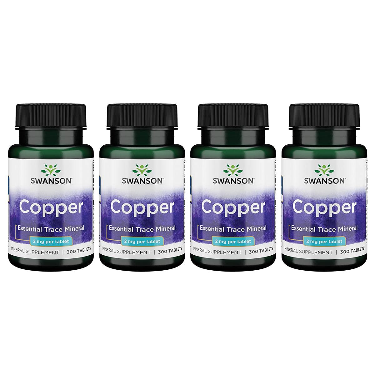 Swanson Copper Mineral Supplement - 2 mg (Copper Chelate) - Antioxidant, Immune System, and Cell Support - 300 Tablets (4 Pack)