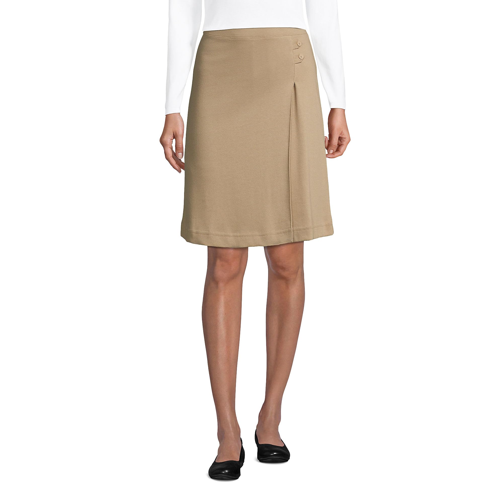 Lands' End Uniform Solid Knit Skort Above The Knee Khaki Womens Regular 14