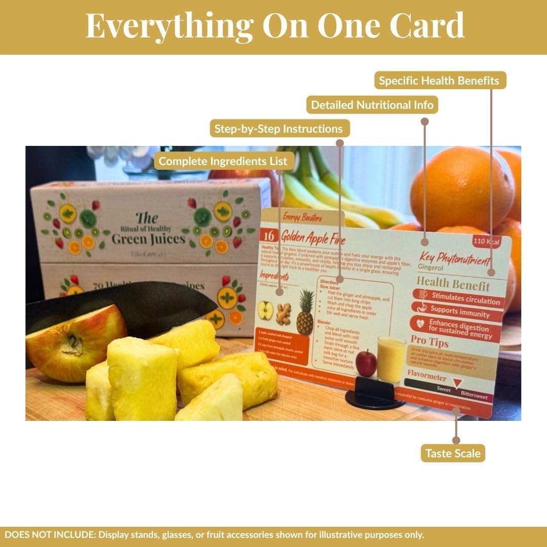 Juice Recipe Cards for Juicer & Blender – 70 Green Juice Recipes Cards | Organized by Health Goals | Easy Healthy Juicing System | TAKECARE4U