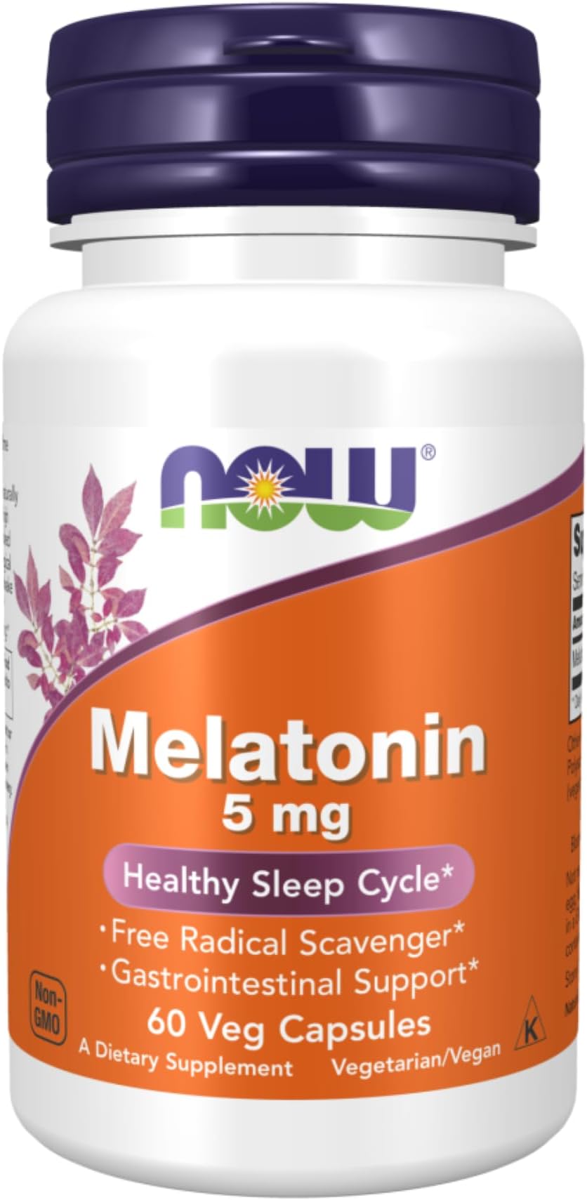NOW Foods Melatonin 5mg Sustained Release | Sleep Aid for Restful Sleep & Relaxation & Jet Lag Support & Antioxidant Free Radical Scavenging | 60 Veg Capsules
