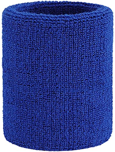 Sports Terry Cotton Wristband Sweatband Single Piece 3 Inch x 3 inch (Play2fit) (Blue)