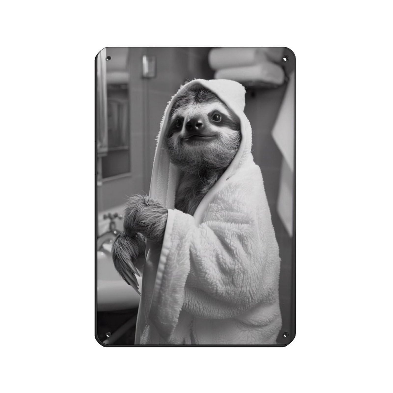 Lxwnze 20L X 30W Cm Sloth In A Bathrobe, Quirky Animal Art Tin Sign Vintage Metal Pub Club Cafe Bar Home Wall Art Decoration Poster Retro 8X12inch(20X30cm)