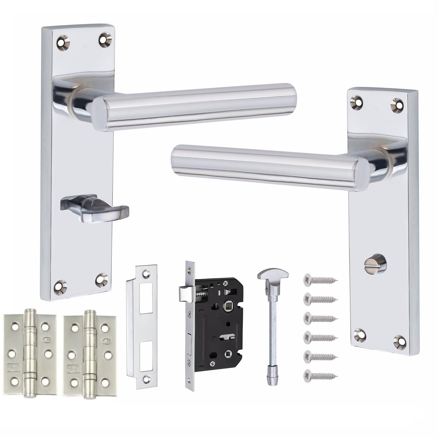 Golden Grace Victorian Straight T-Bar Door Handles - Polished Chrome - Mortise Lock Set - 3 Inch Hinges