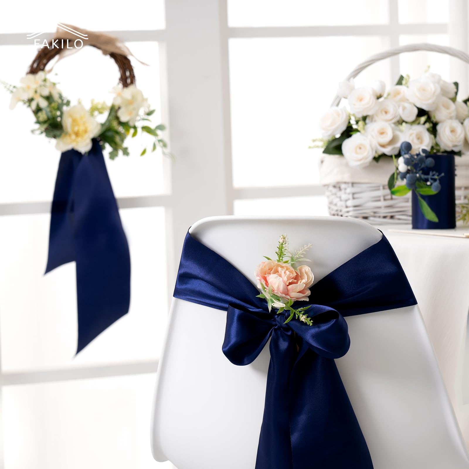 FAKILO Dark Blue Satin Ribbon 4 Inch x 22 yd Wide Thick Ribbon for a Grand Opening Business Ribbon Cuttings Ceremony Bow Wedding Chairs Party Christmas Festival Decor - Image 4