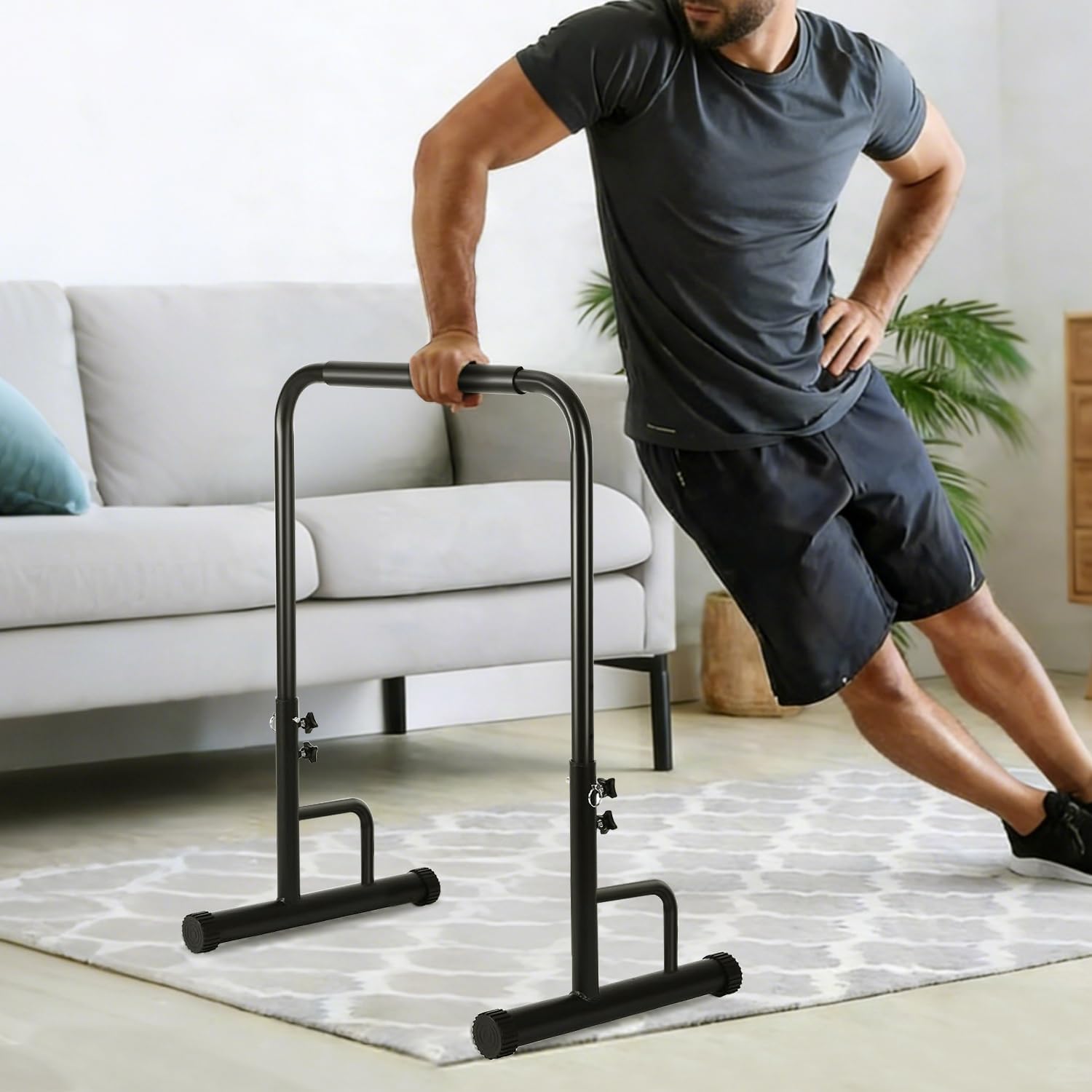 Walking Pad Handle Bar Only, Compatible with Walking Pads 24.4'' Wide, Adjustable Handrail Height (Max 43.3''), Parallettes Bar, Non-Slip Base, Tool-Free Assembly, Sturdy Support,Black