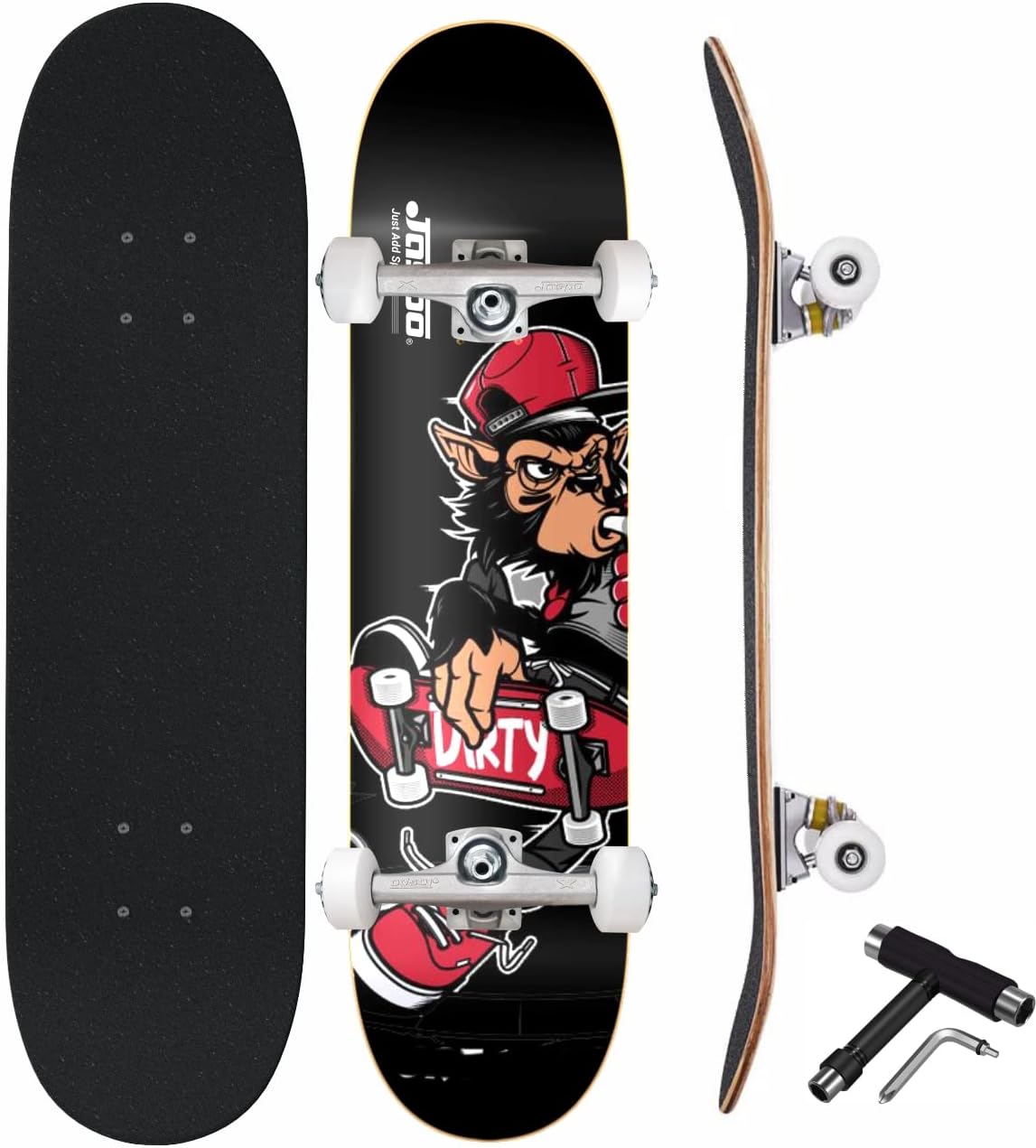 Jaspo DIRTY MONKEY 31 x 8 Inches Canadian Maple 7-Layer Skateboard Complete Fully Assembled Kids/Boys/Girls/Youth/Adults – Made in India (DIRTY MONKEY)