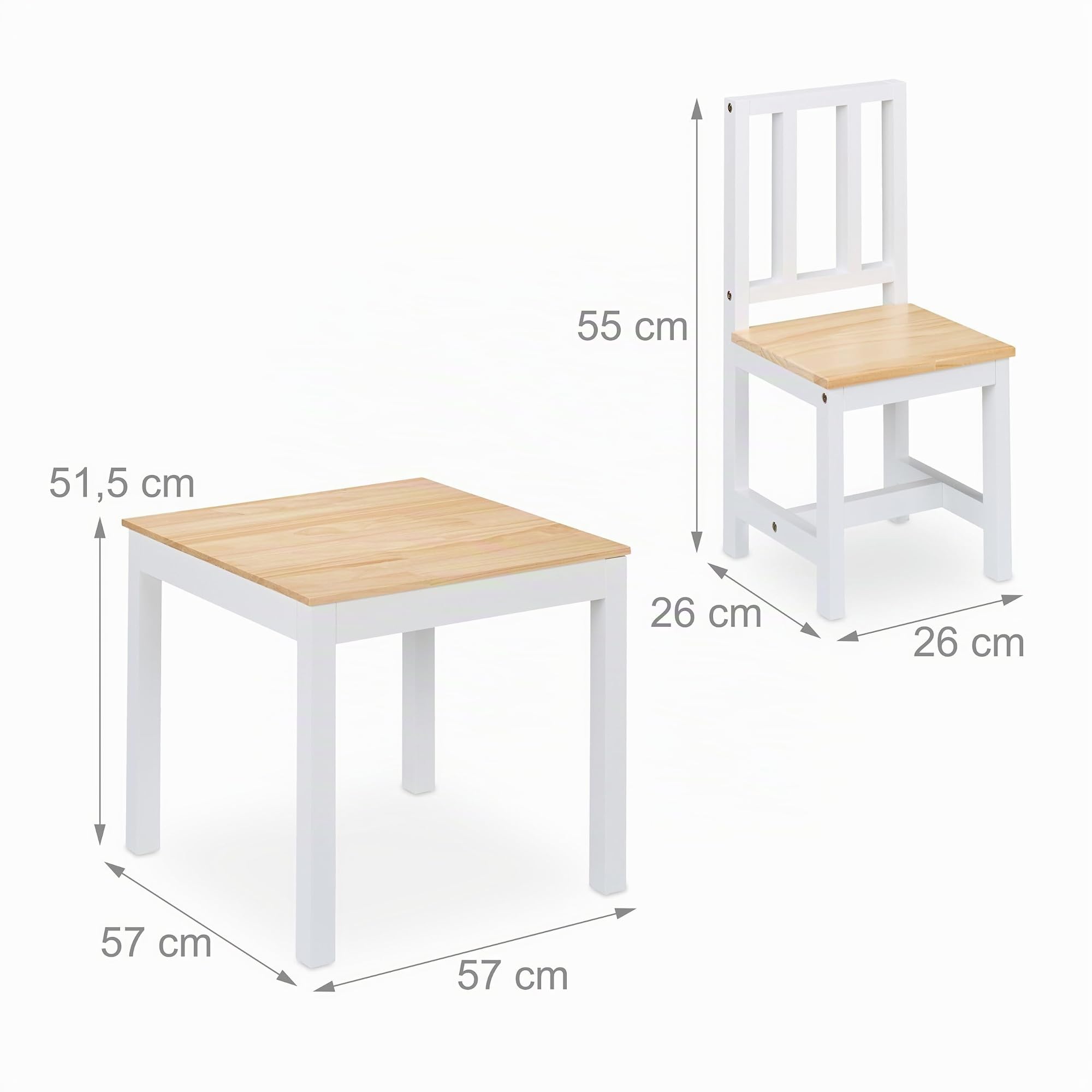 Relaxdays Mesa y 2 Sillas Infantiles, 3 Piezas, Mobiliario para Niños y Niñas, Set de Muebles Dormitorio, Blanco/Natural
