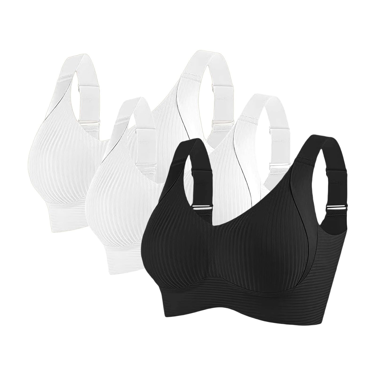 Reggiseni Comfort da Donna UK Sport Push Up Senza Cuciture Confezione da 3 Wireless a Costine Grandi Seni Cadenti Top da Donna Anziani Sport Support Lift Reggiseno Morbido Regolabile Comfort ad Alto